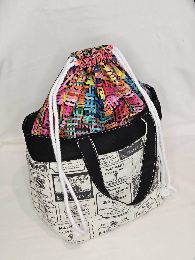 Black and White Drawstring Tote Bag