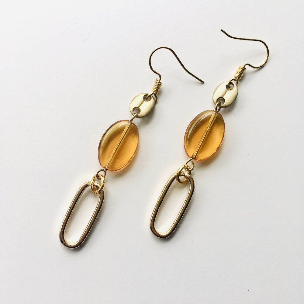 Amber and gold dangle earrings