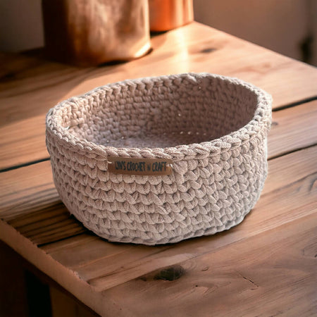 Handmade Crochet basket with handles - beige