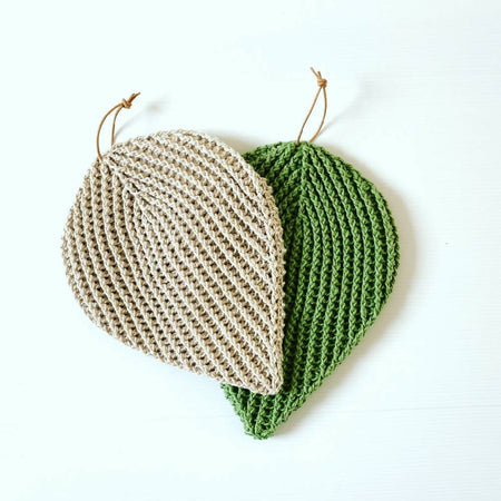 Hosta Hand made Crochet Potholders (colour leafy green & latte)