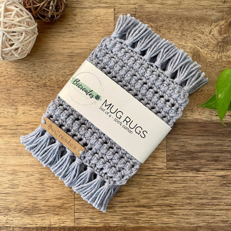 Mug Rug | Crochet Coaster with fringed edge - Pewter Grey