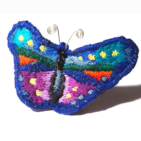 Butterfly brooch shawl hat pin, Hand embroidered.