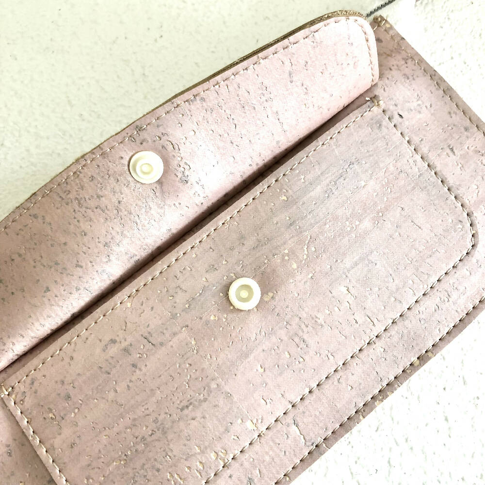 Zipper Clutch Phone Wallet in Rose Gold Cork
