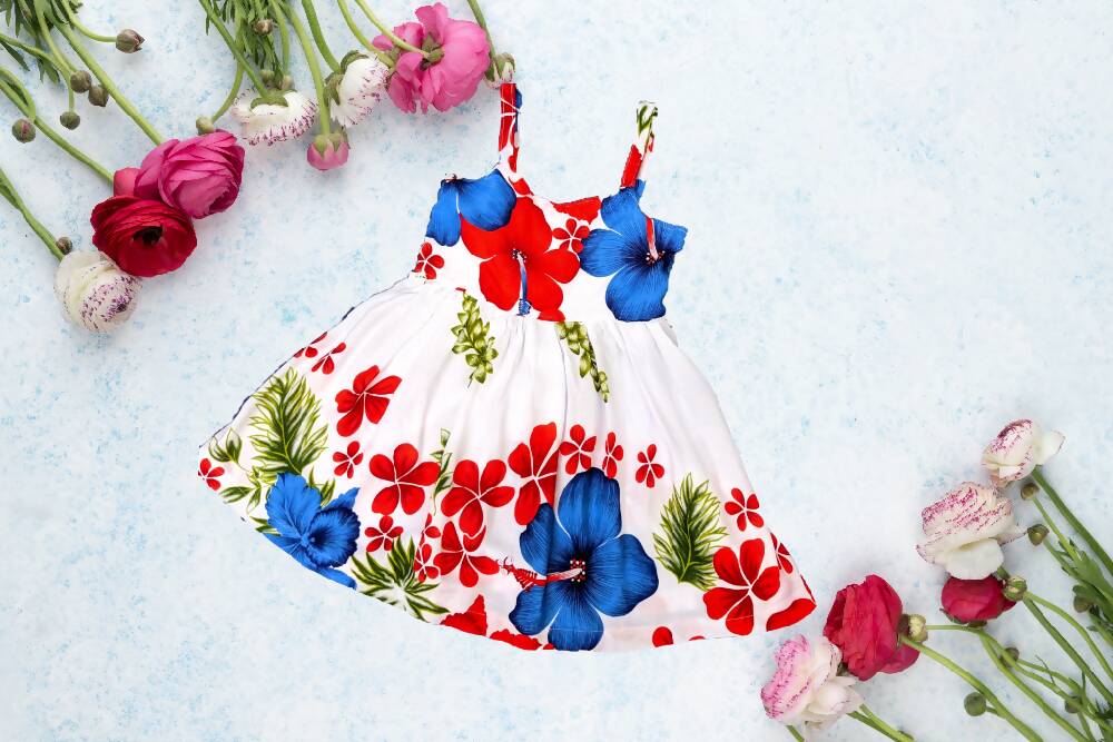 Girls Summer Dress, Woven, Island Vibe, Blue, Red,White,