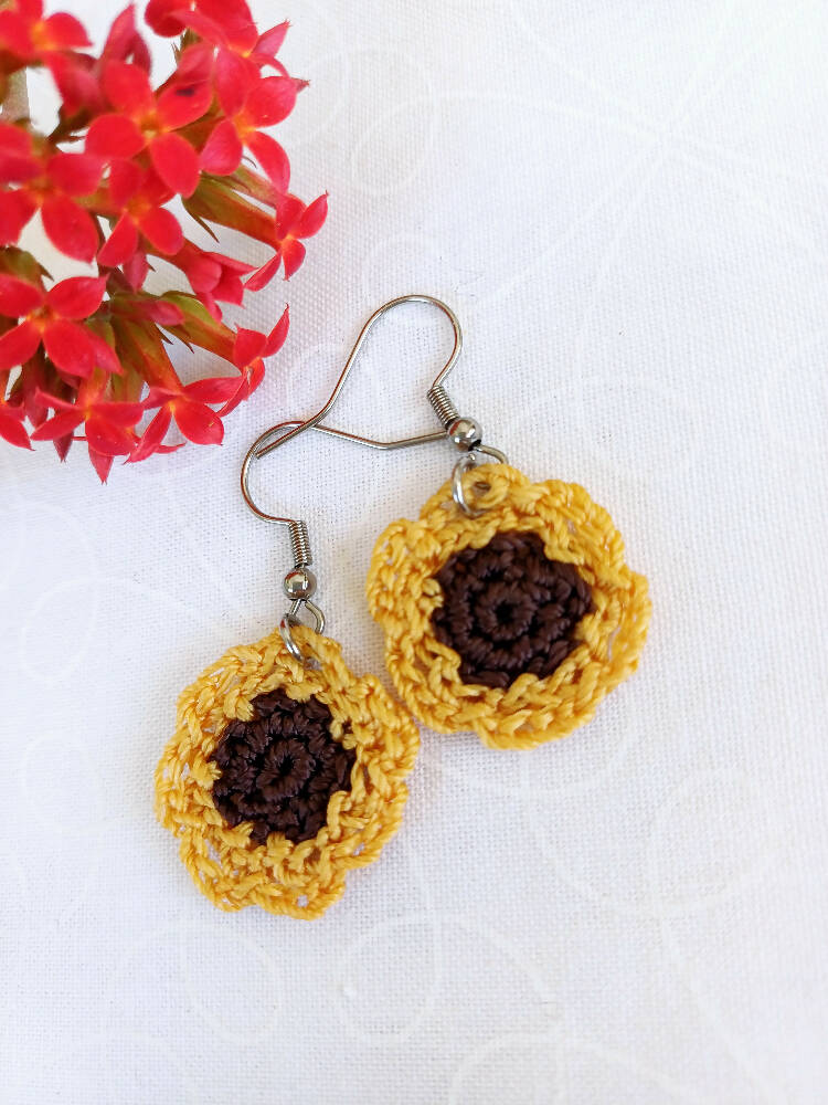 Baby Sunflower Crochet Earrings