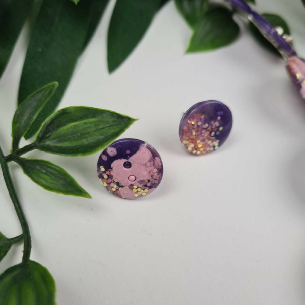 Necklace Button Purple Puff Resin Addicted to Buttons  (5)