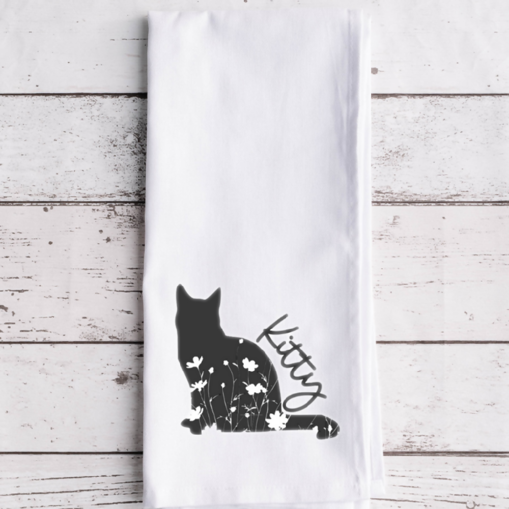 Personalised Cat Lover Tea Towel, Custom Name Kitchen Towel, Cute Pet Gift