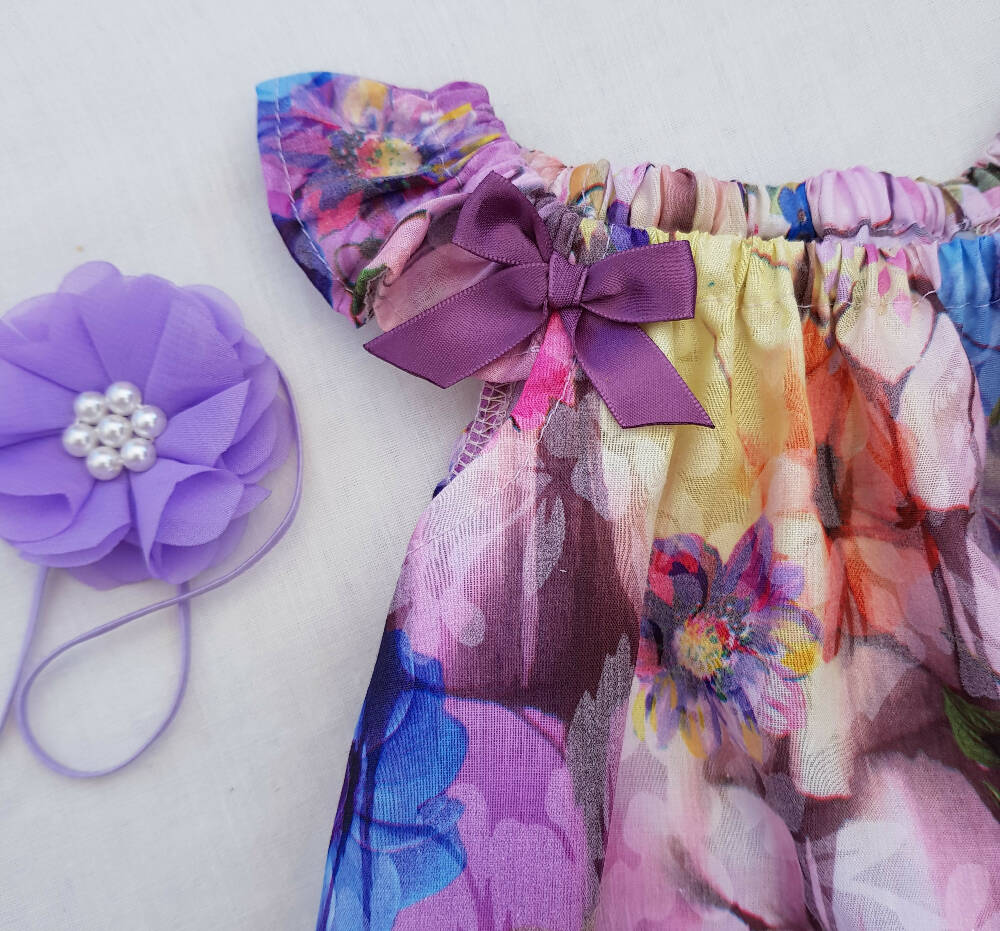 Baby Girls Spring Floral Playsuit / Romper - Lavender