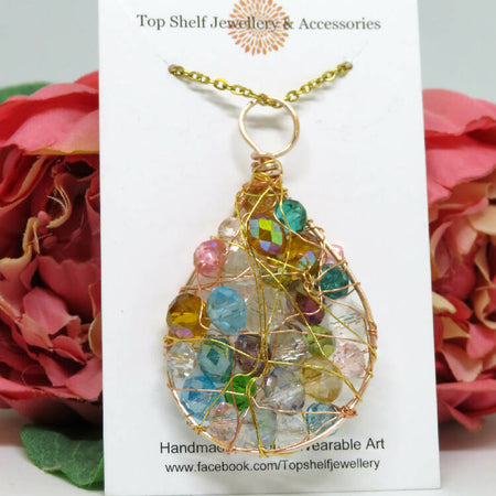 Mixed Beaded 'Caged' Wire Wrapped Pendant
