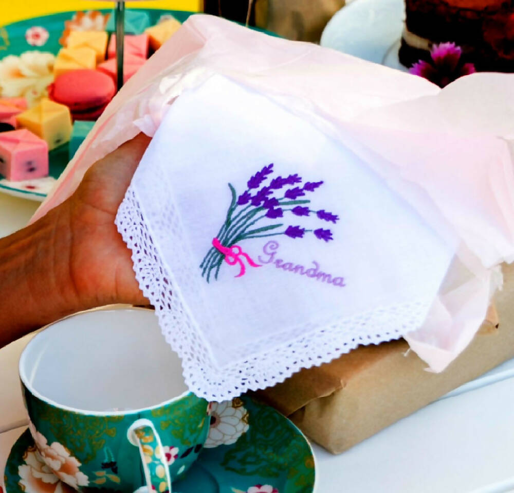 Embroidered Handkerchief Gift for Grandma Mother or Friend