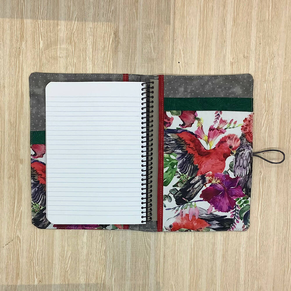 Australian bird galah refillable A5 fabric notebook cover gift set - incl. book and pen.
