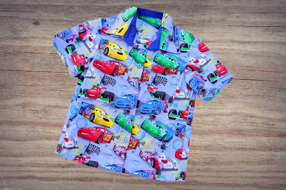 Boys Button Up Shirt, Cars, Size 4, 5, 6