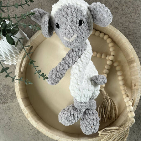 Lottie Lamb Snuggle Buddy- crochet plush toy, comforter, lovey.