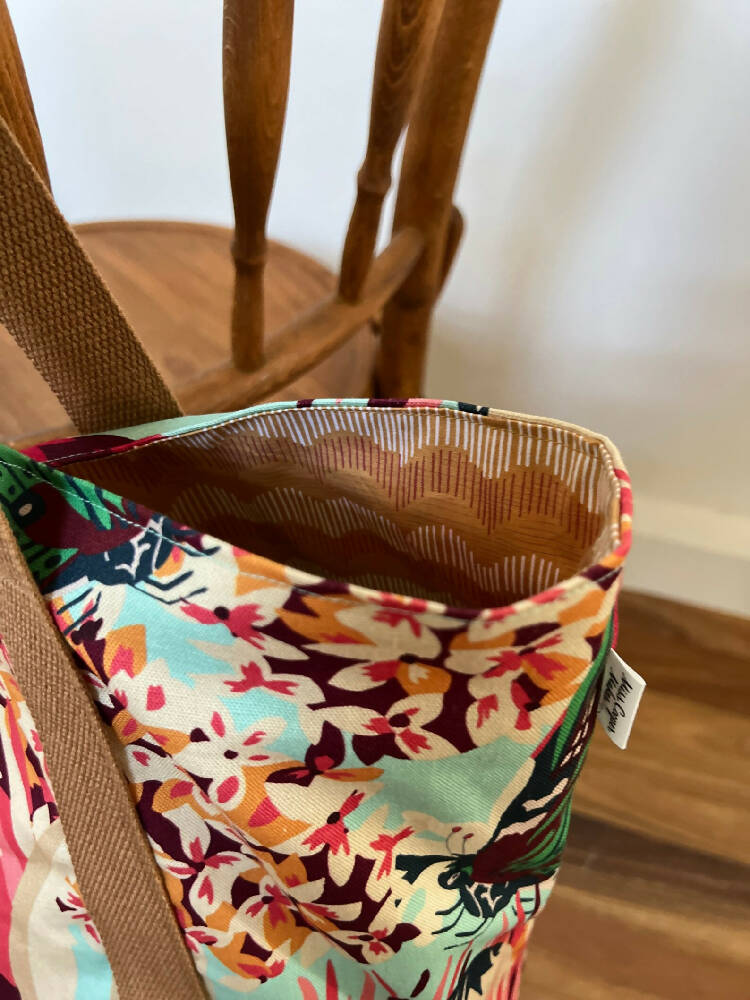 Tote Bag for Shopping/Market/Beach – Dreamer Protea in Aqua + Denim