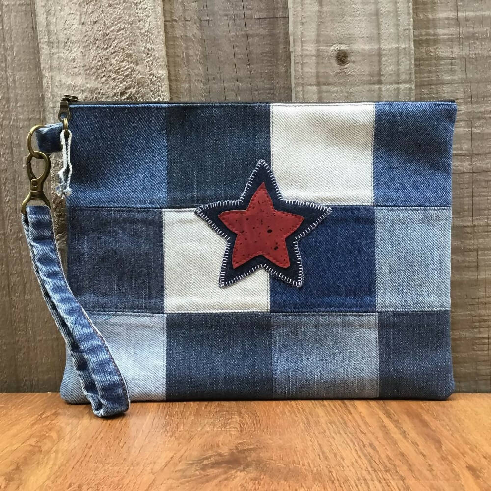 Large Upcycled Denim Clutch – Star