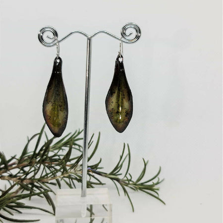 Enamel Earrings - Leaves Olive