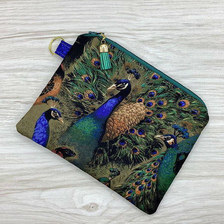 Peacocks Zip Pouch (21cm x 16cm) Fully lined, lightly padded