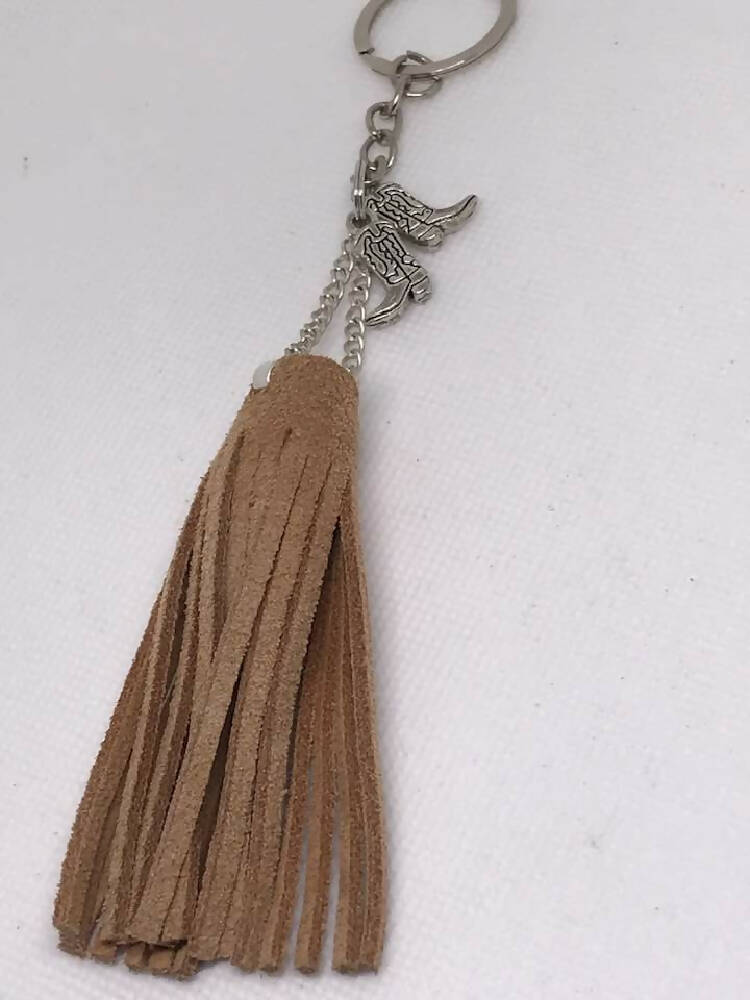 Western Style Keyring with Suede Tassel and Charm