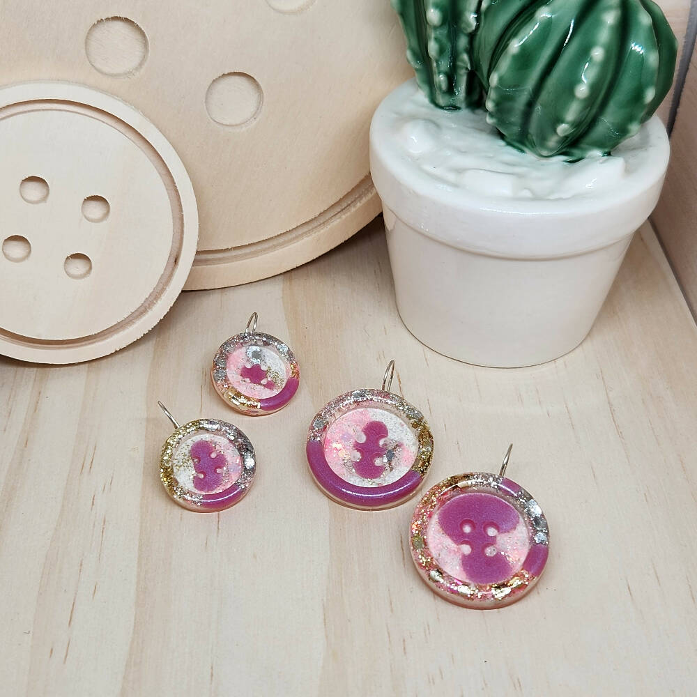 Dangle Earrings - PINKY BILLIE BUTTON - Resin - Hook Sml Lge