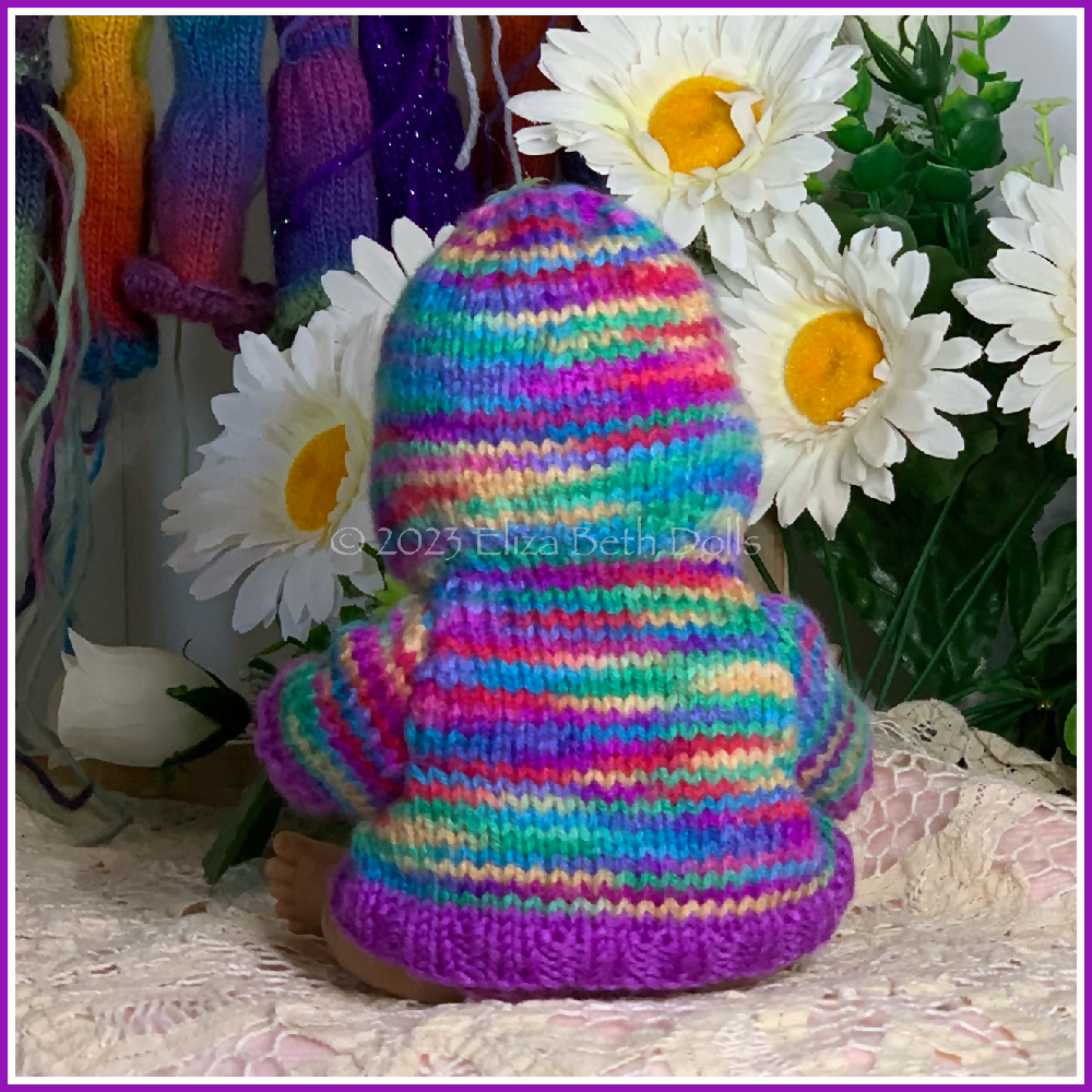 Miniland 21cm clothes, PDF digital pattern, Hoodie, Jacket, Hooded Coat, Boy, Girl, Unisex, Easy quick knit, Straight needles, Flat knit, Baby doll clothes, Cute outfit, Doll accessories, Minikane, 8inch, Clear instructions, Photos, 8ply DK yarn, Beginner friendly, Basic knitting, Simple pattern, 3, Eliza Beth Dolls, ElizaBethDolls, Australia