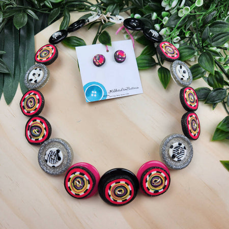 Necklace - Aztec - Button Jewellery - Earrings & Necklace Polymer Clay