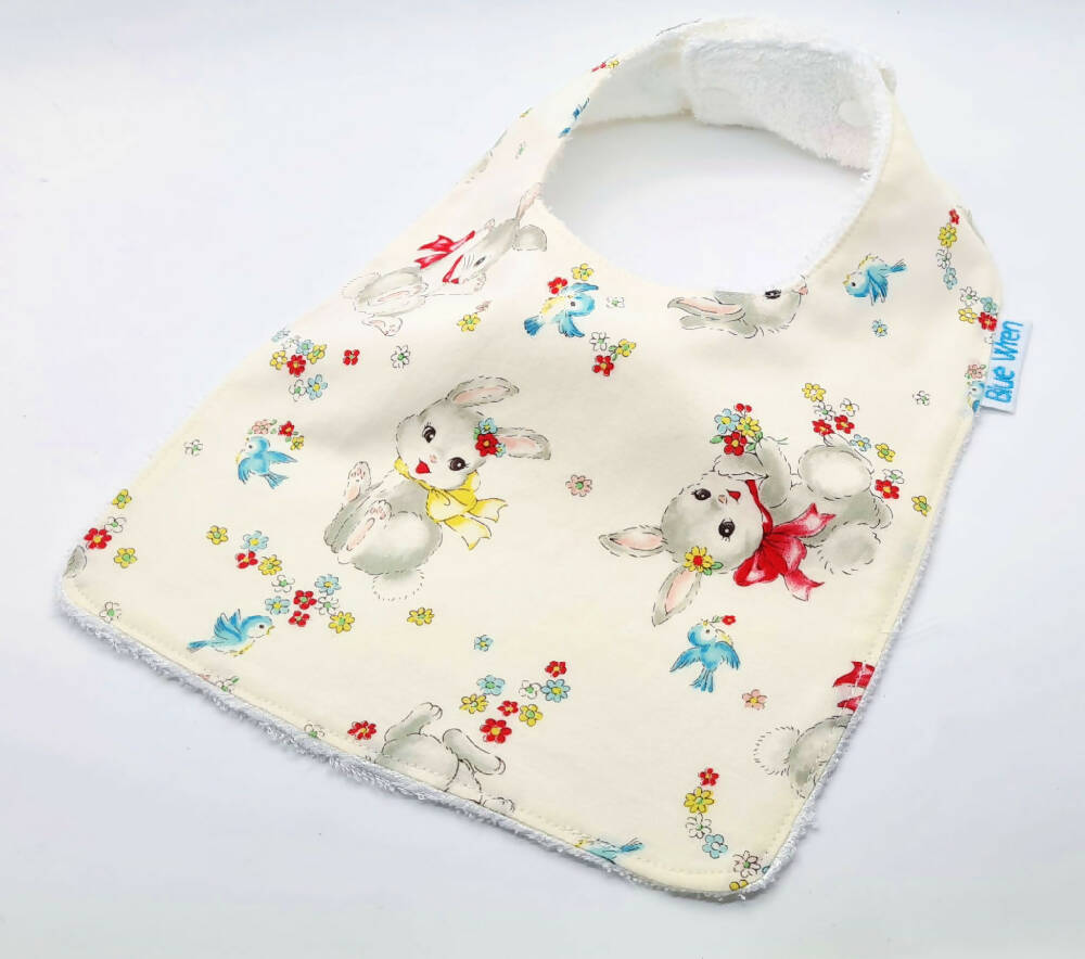 Baby Bib Gift Bunnies on Cotton Fabric