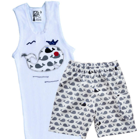 Toddler Boys Singlet & Shorts Set in Whale Print | Size 2