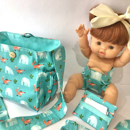 Nappy Bag and accessories for Baby Doll - fox and elephant