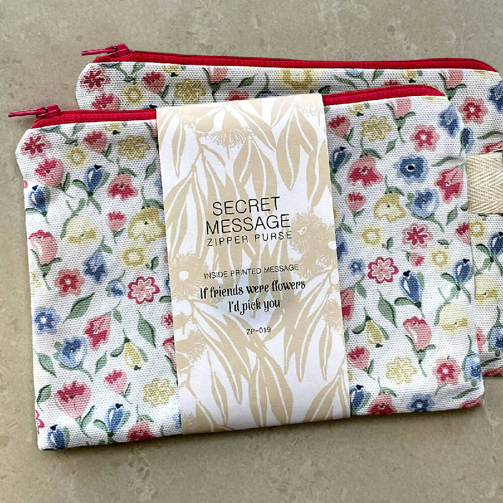 Zipper Purse - Liberty Inspired Floral print with secret message inside #19
