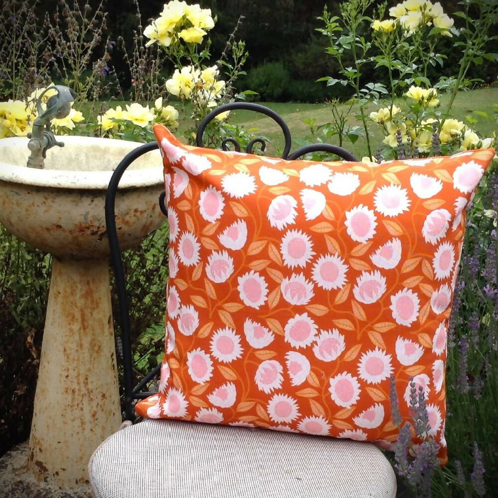 Native floral cushion covers-orange and pink