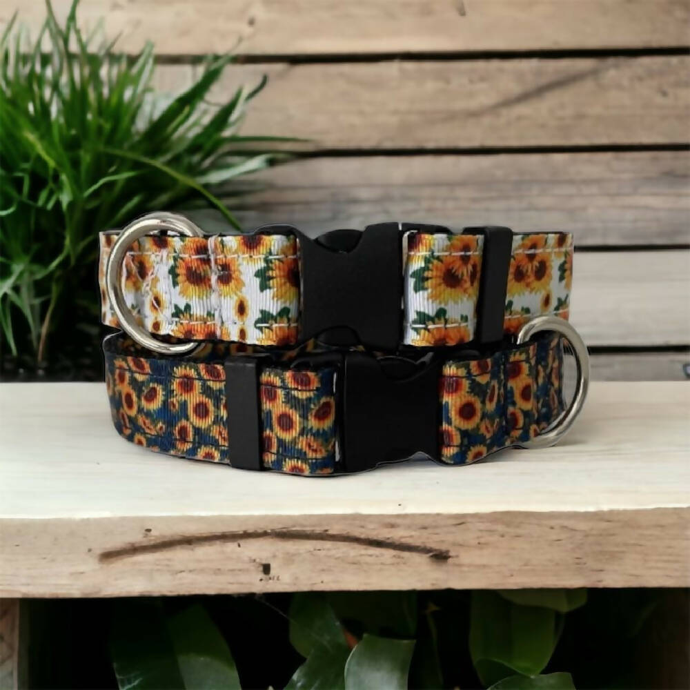 Dog Collar Adjustable 2 Sizes Sunflowers Leopard Aztec