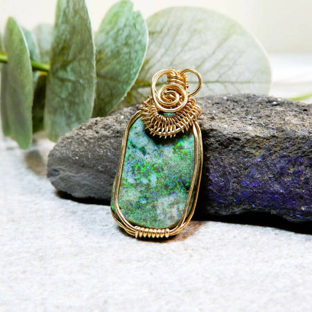 Green Matrix Opal pendant 14k gold filled wire wrapped