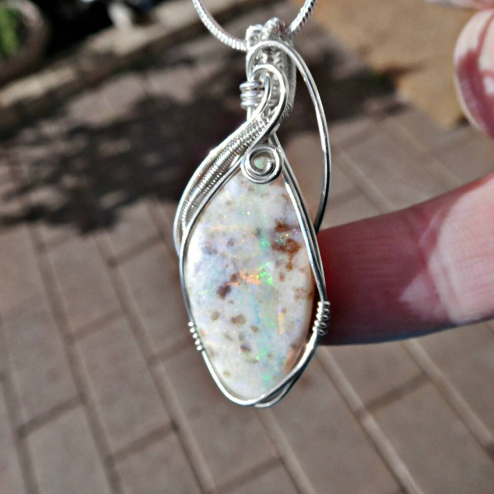Boulder Opal pendant Sterling silver wire wrapped