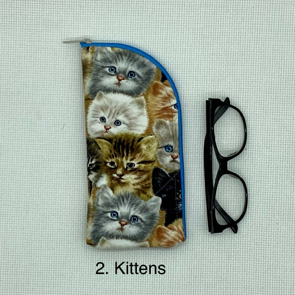 Cats and kittens curved top zip pouch for glasses, phones, handbag organiser, etc.