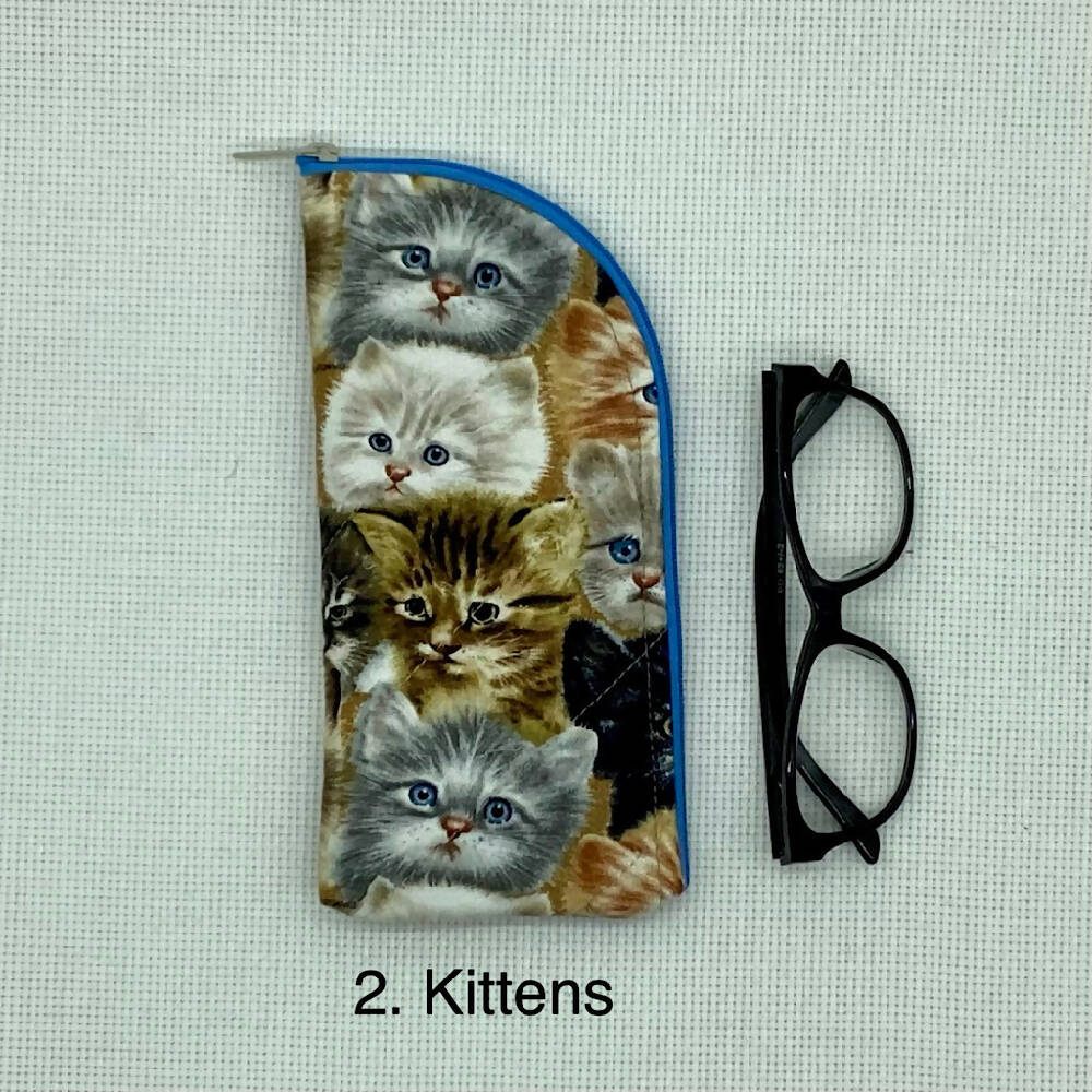 Cats and kittens Glasses Case. Fabric, padded, lightly quilted.