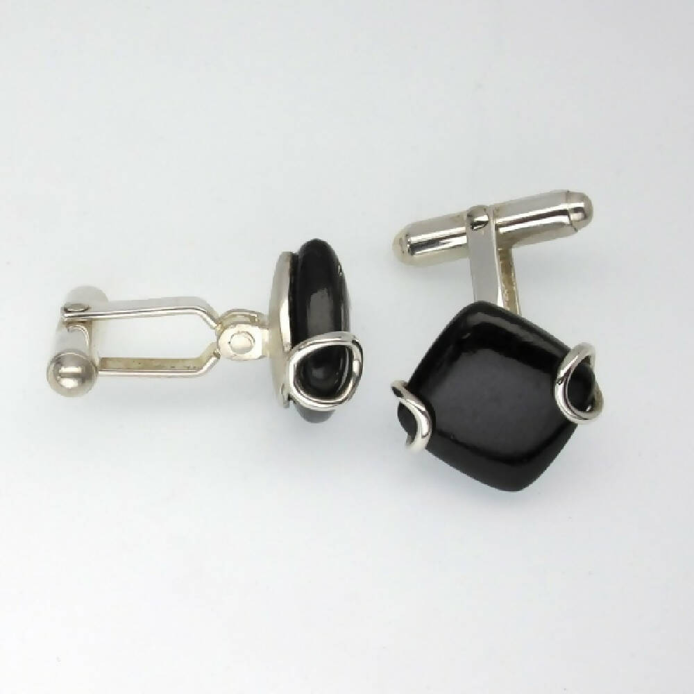Australian black jade sterling silver cufflinks
