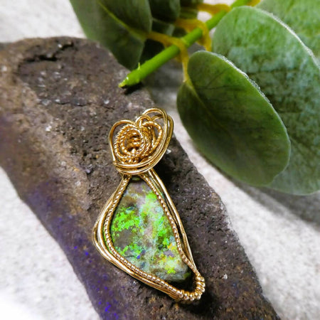 Green Matrix opal pendant in 14k gold filled wire