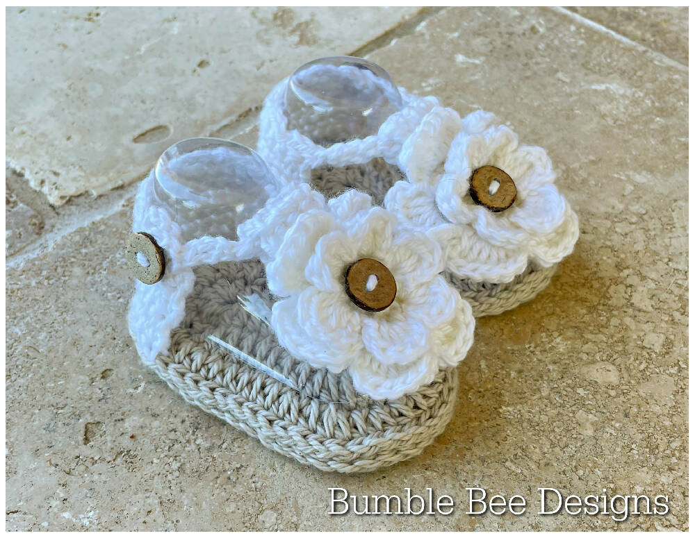 Crochet Flower baby sandals, Australian cotton