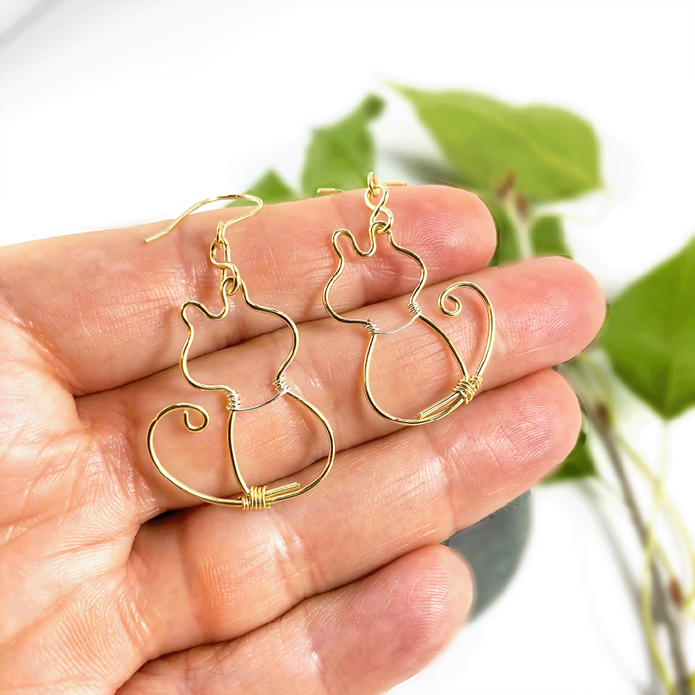 14K Gold Filled Kitten Dangle Earrings