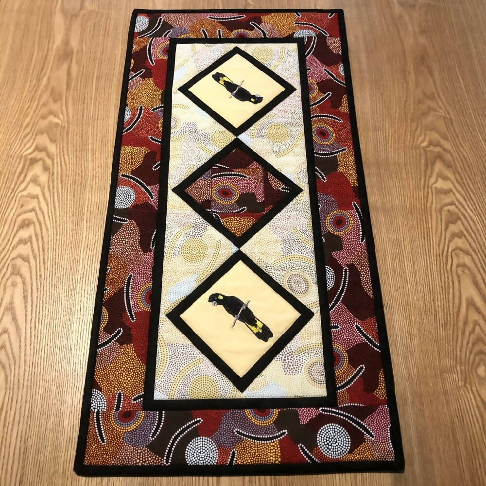 handmade Australian native quilted - yellow tailed black cockatoo