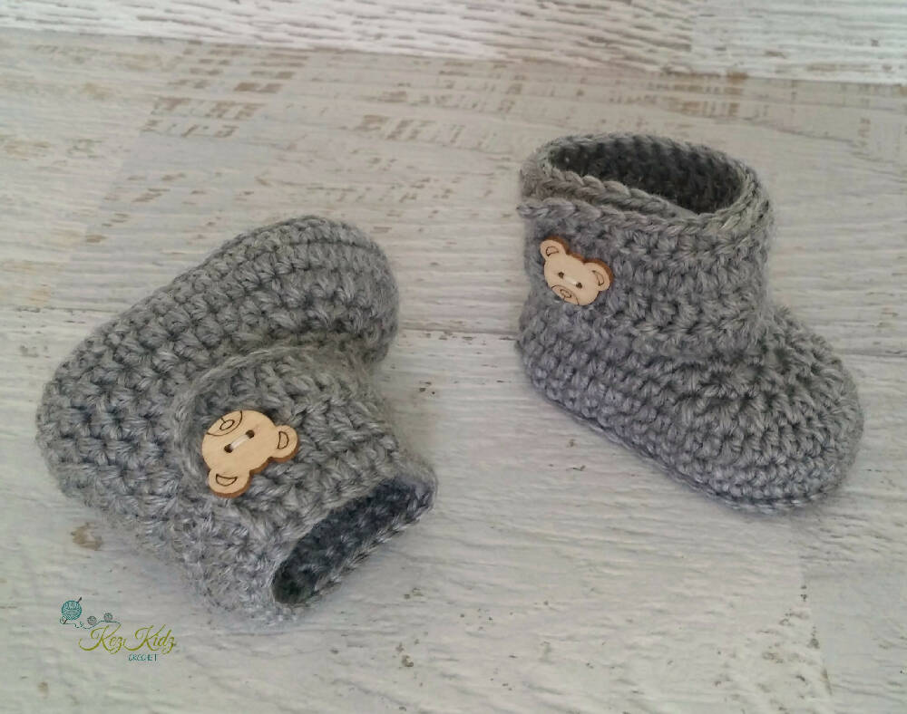Baby Booties Grey Newborn Crochet Knit Shoes Socks