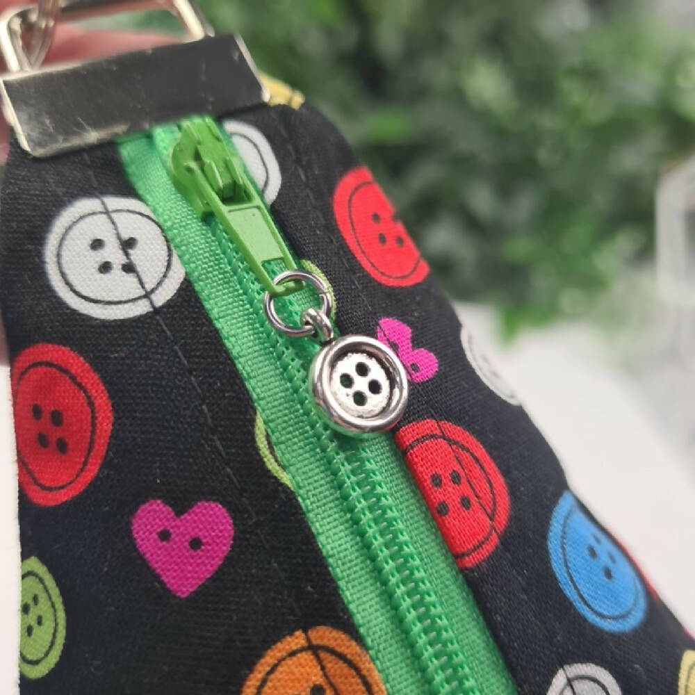 Keyfob Zippity Zip Bag Tag Fabric Hanging Colourful Buttons (1)