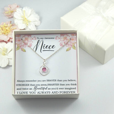 Personalized Niece Birthstone Necklace,Gift from Aunt to Niece