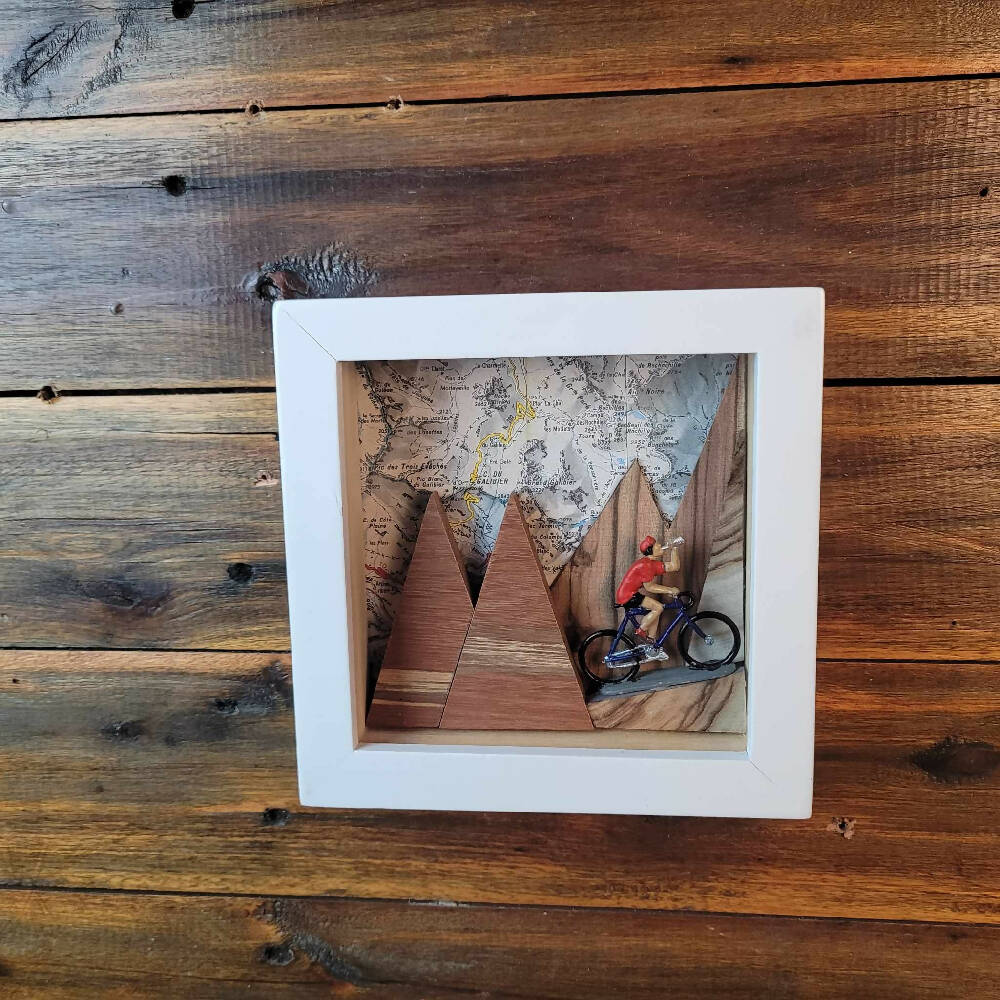 Handcrafted 3d picture of vintage cyclist on Col Du Galibier