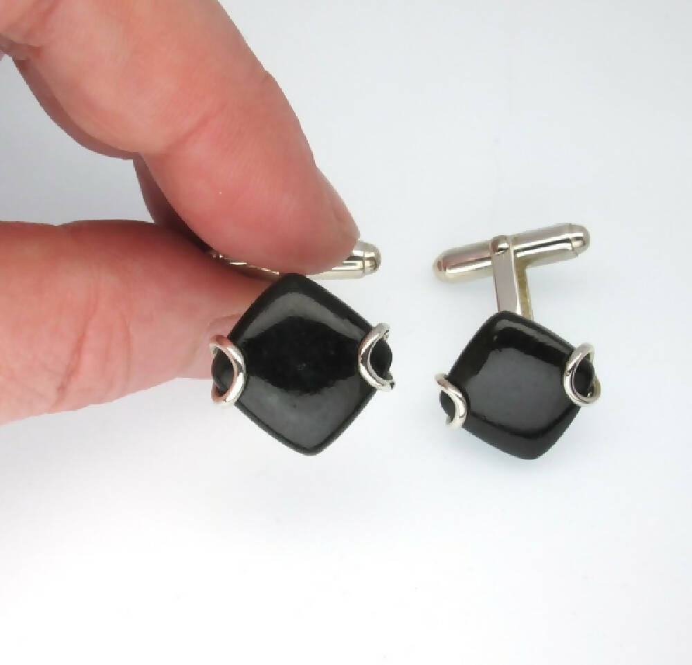 Australian black jade sterling silver cufflinks 7