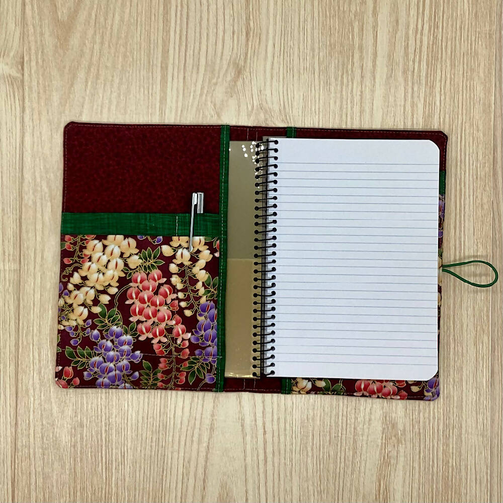 Wisteria Floral refillable A5 fabric notebook cover gift set - Incl. book and pen.