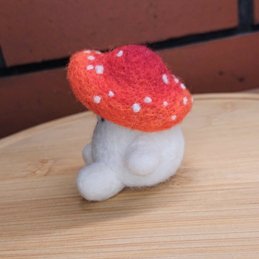 Wool Mushroom with Face - Needle Felted Toadstool Figurine