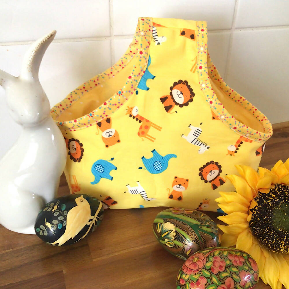 Easter Basket, Fabric Basket, Bag, kids basket,. Baby Animals, yellow
