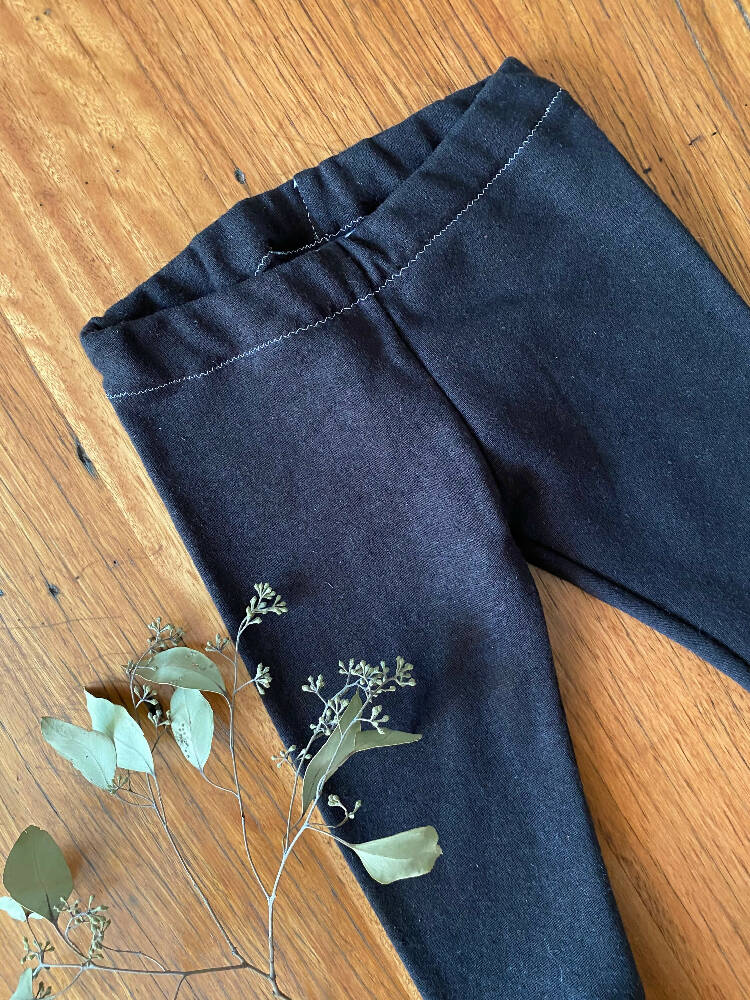 Winter pants - black / organic cotton hemp fleecy pants / 1 - 3 years