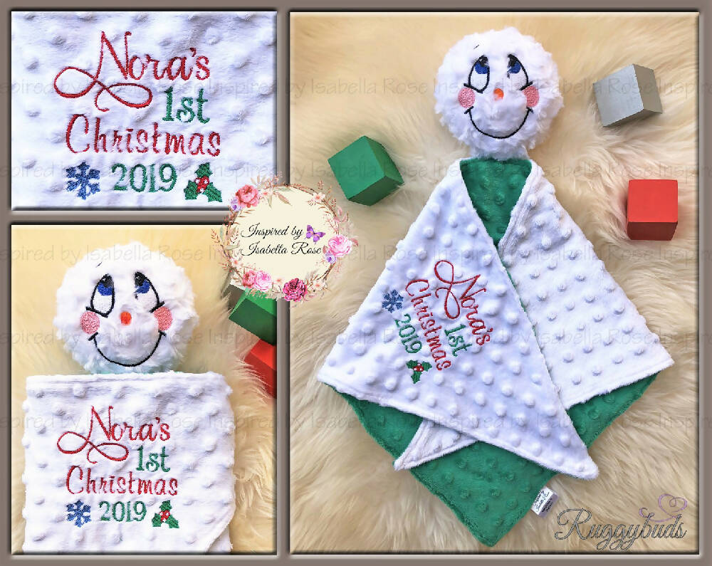 Baby comforter, Embroidered name, Christmas themed Ruggybud, Made to order